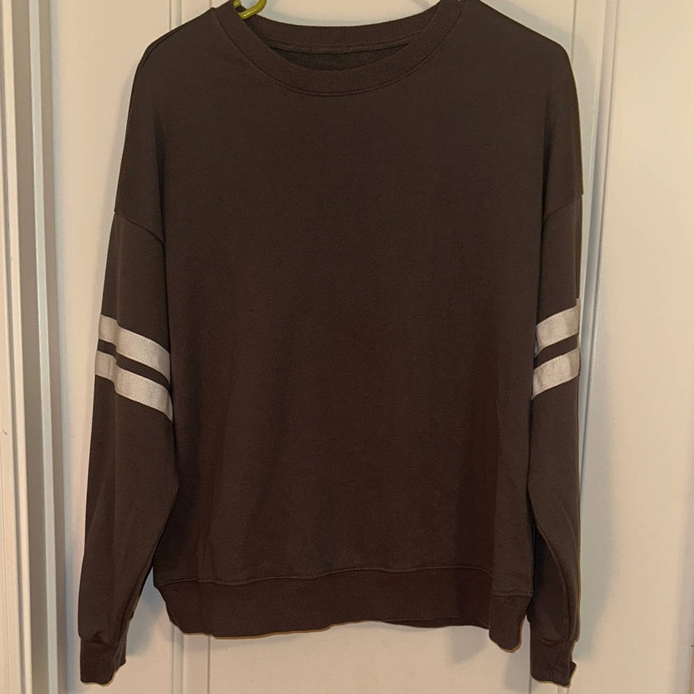 GreyCrewneck with White Sleeve Stripes
